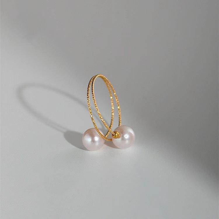 buy 18k gold pearl elastic ring au750 color gold adjustable - 3