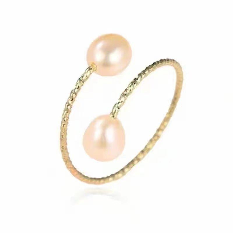 buy 18k gold pearl elastic ring au750 color gold adjustable - 4