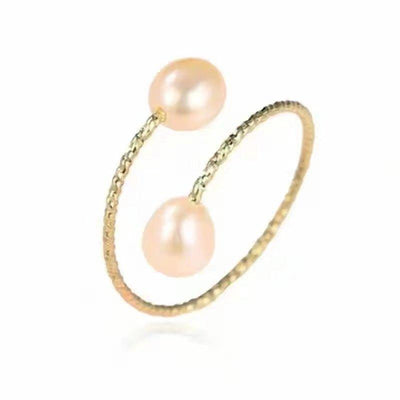 buy 18k gold pearl elastic ring au750 color gold adjustable - 4