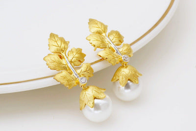 925 Silver Gold Leaf Bead Earrings - MODE BY OH