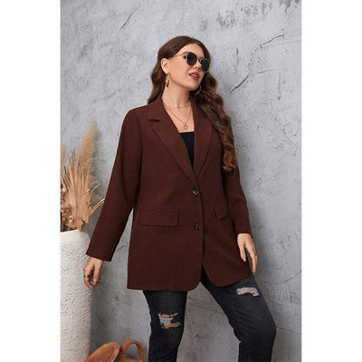 Brown Casual Plus Size Suit Jacket - MODE BY OH