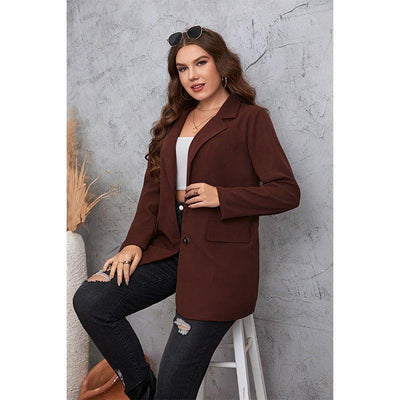 Brown Casual Plus Size Suit Jacket - MODE BY OH