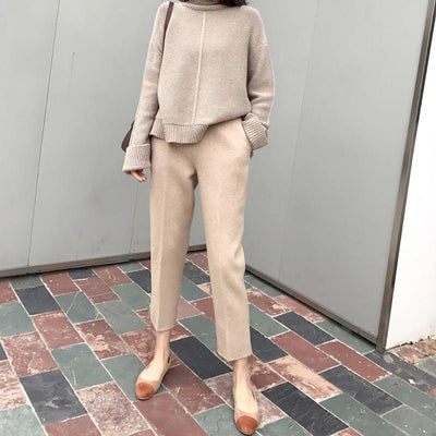 Casual Woolen Straight-leg Cropped Suit Trousers - MODE BY OH