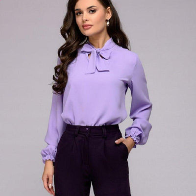 Chiffon Shirt Sexy Stand Collar Tied Long Sleeve Shirt - MODE BY OH