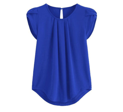 Chiffon Solid Color Short-sleeved Round Neck Casual | MODE BY OH