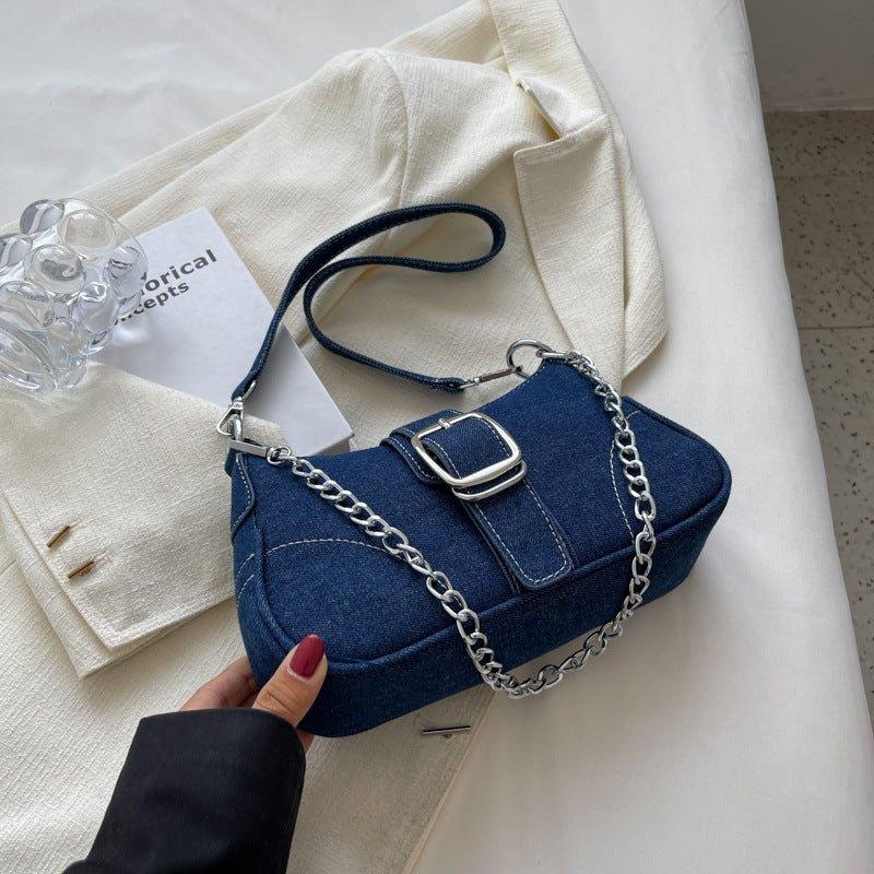 Denim Shoulder Bags Women's Fashion Chains Handbag Crossbody Bags Small Square Armpit Bag | MODE BY OH