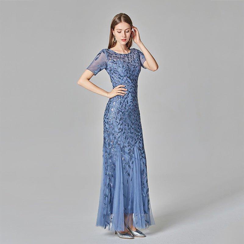 Gauze Sequin Evening Dress Fishtail Dress | MODE BY OH