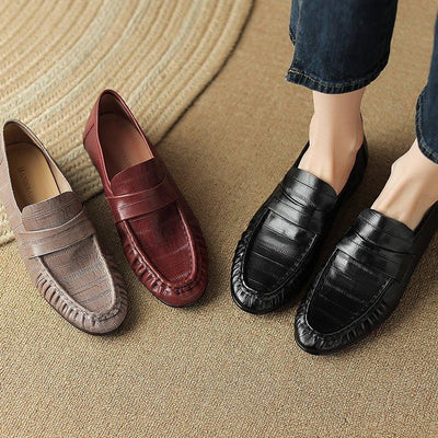 Loafers Women's Casual Pleated Leather Shoes | MODE BY OH
