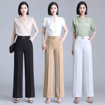 Loose Straight Tube Drop Feeling Ice Silk Wide Leg Pants For Women | MODE BY OH