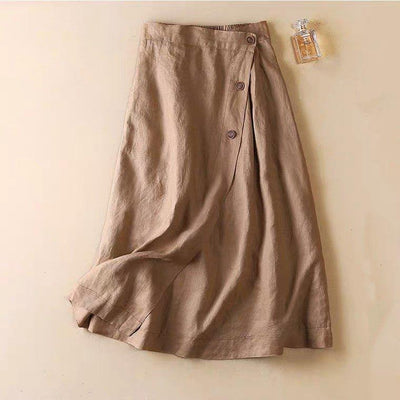 Women's New Casual Cotton Linen Medium Long Elastic Waist Skirt - MODE BY OH