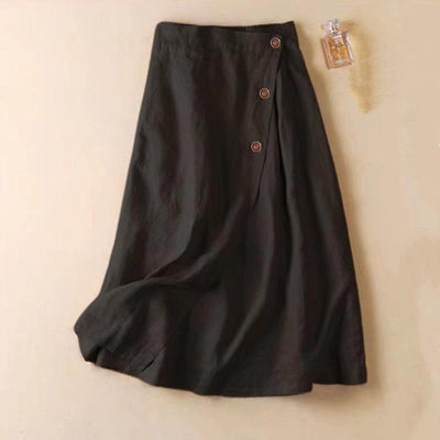 Women's New Casual Cotton Linen Medium Long Elastic Waist Skirt | MODE BY OH